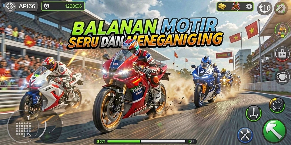 Tampilan gameplay balapan motor yang mendebarkan dan realistis.