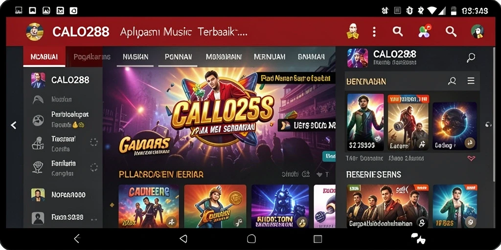 Screenshot CALO288 menampilkan antarmuka interaktif dan variasi lagu yang menarik.