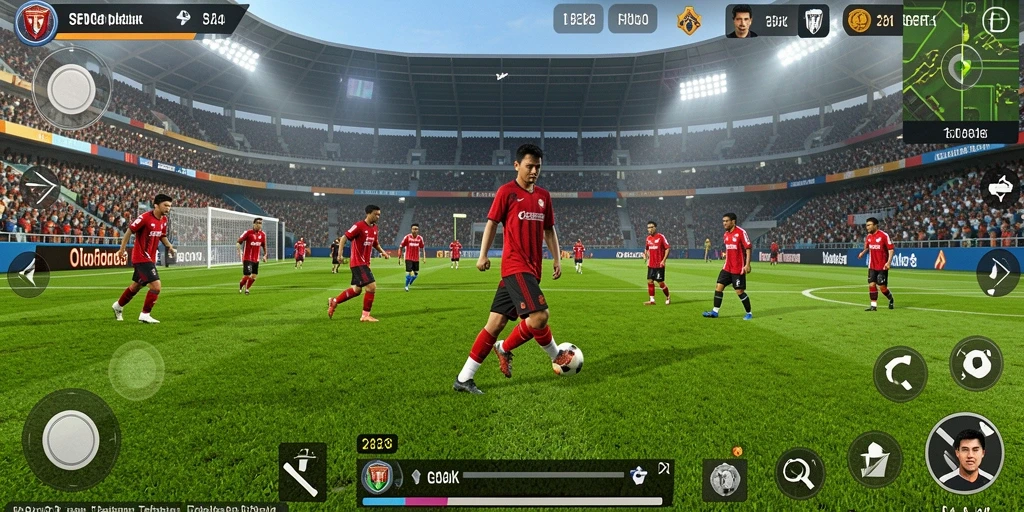 Tampilan gameplay FO8 yang menghadirkan aksi sepak bola seru.