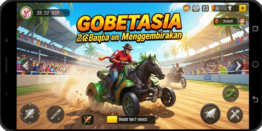 Screenshot utama GOBETASIA menampilkan aksi balapan dengan mobil cepat.