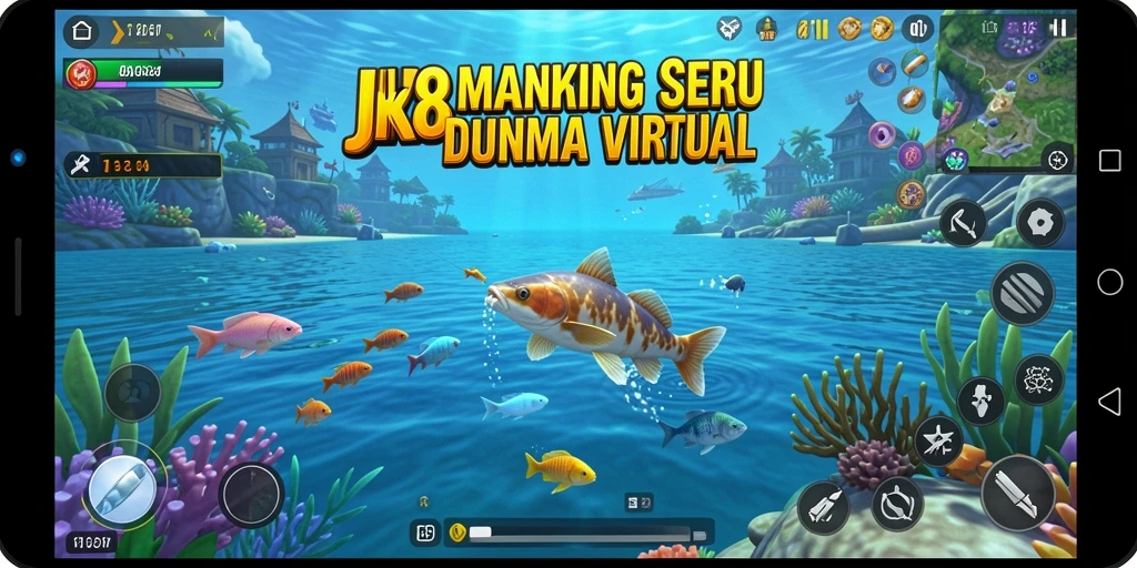Tampilan gameplay memancing di JKT8 dengan pemandangan yang menakjubkan.