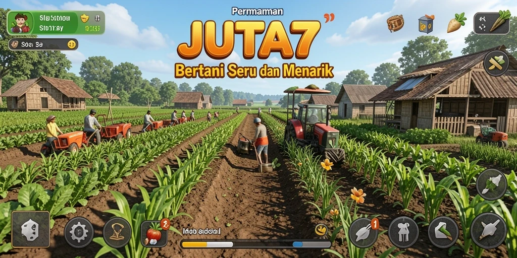 Tangkapan layar dari gameplay JUTA7 yang menampilkan pertanian yang indah.