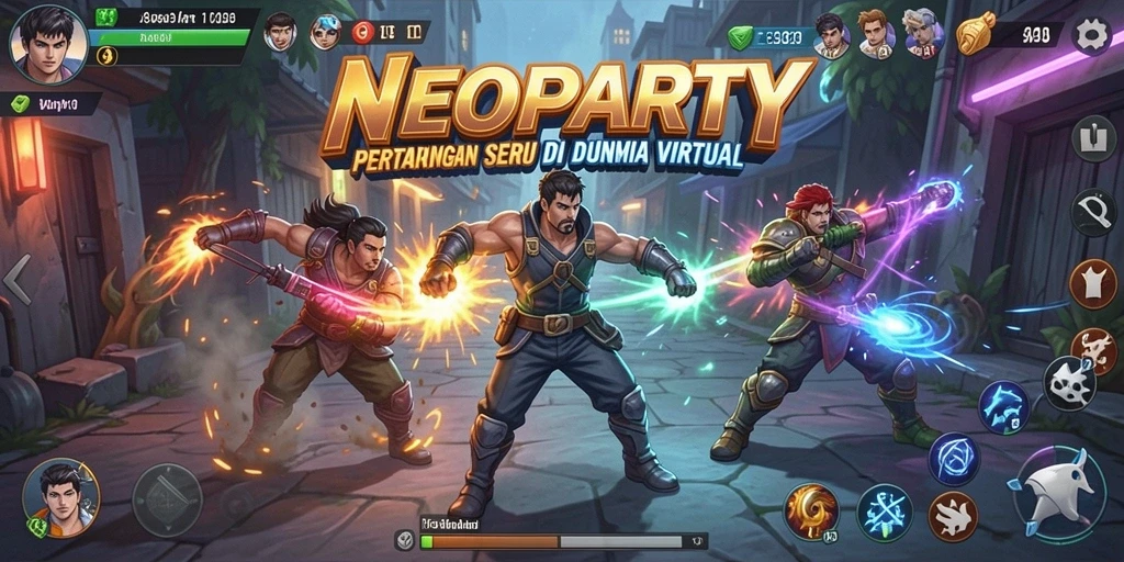 Gambaran aksi gameplay NEOPARTY yang mendebarkan dan seru.